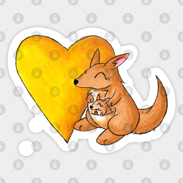 Big Yellow Kangaroo Heart Sticker by KristenOKeefeArt